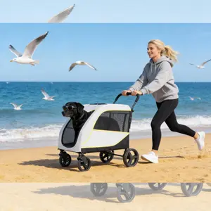3.6x2.3x3.5Ft Dog Stroller - All-Terrain Dual Entry Wagon for Large and Medium Pets with One-Foot Brake, Breathable Mesh, 176 Lbs Support & Compact Fold