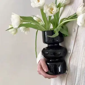 Vintage French Style Glass Vase.Small Decorations for the Living Room Table.Stylish and Beautiful Translucent Black Flower Vase for Flower Arrangements and Hydroponic Flowers.Gives a Feeling of Luxury and Elegance.