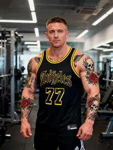 Men's #77 Stitched Basketball Jersey, Loose Fit Knit Fabric, Embroidered Letters and Numbers, Unisex Outdoor Training Casual Wear, Sports Jersey
