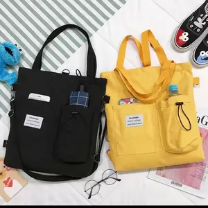 Fashion  Casual Women Canvas Tote Bags / Harajuku Canvas Bags Students Handbag With Pockets Preppy Buckpack Shoulder Bag For Women