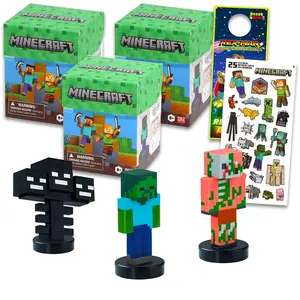 Minecraft Blind Box Set for Kids - Bundle with 3 Stamper Mini Figure Blind Boxes