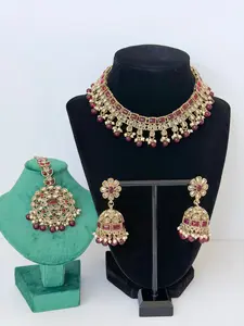 Bollywood Lightweight Polki Juhi Necklace Set with Jhumka and Mangtika