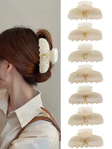 7pcs Creative Letter Acetate Hair Claw Clips, High-End Style Versatile Ponytail Holder, Shark Clip Hair Accessories for All Seasons