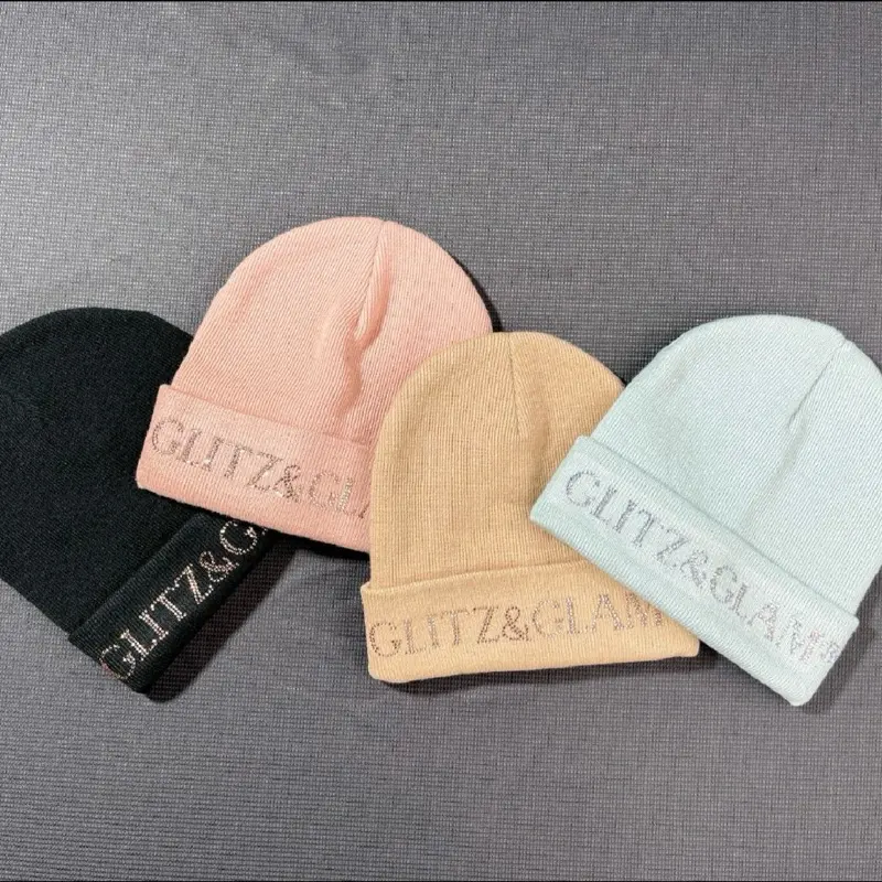 Glitz & Glam rhinestone knitted beanie hat