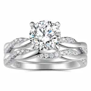 1.5ct Engagement Ring for Women Bridal Wedding Ring Set Zirconia Twist Infinity Pave Size 6-9