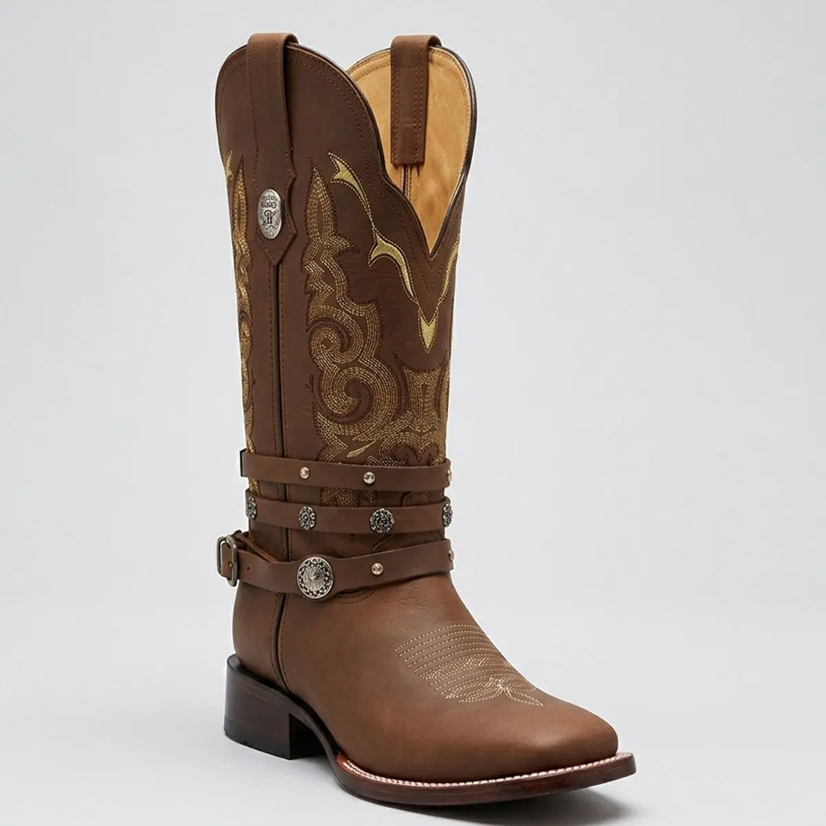 Doble R Yoali Brown Harness Square Toe Cowgirl Boots