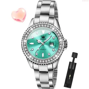 OLEVS Watch OLEVS Diamond Watches for Women with Date Fashion Silver Elegant Dress Analog Quartz Stainless Steel Ladies Wrist Watches Gift Waterproof Luminous