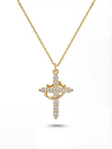 Rotatable Crown Cross CZ Pendant Necklace, Cuban Cross Necklace, Elegant Christian Faith Jewelry, Unisex Valentine's Day Gift for Him/Her/Mom(Random crown position)
