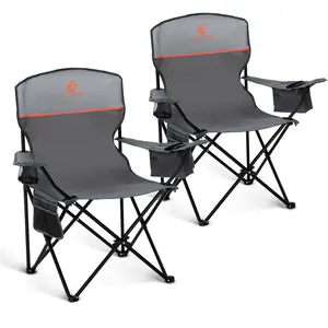 PHIVILLA Camping Chair 2 Pack Portable Chair with 3-Can Cooler Folding Chair with Side Pocket and Cup Holder, Collapsible for Camping, Tailgates, Beach, Fishing and Sports,2PC