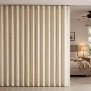 No-Drill Foldable Room Divider Curtain, Renter Friendly Privacy Partition for Studio Apartment, Blackout & Light Filtering Space Divider for Bedroom Living Room Home Office