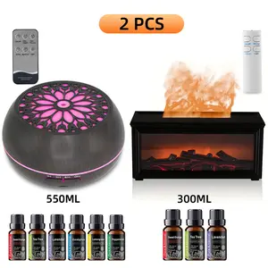 Aroma Diffuser Set, 2 Pack with Remote and Timer, Quiet Essential Oil Diffusers with 7 Color LED Lights for Home, Bedroom, Office, Yoga , Auto Shut-Off humidifier