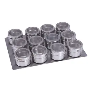12pcs Stainless Steel Magnetic Spice And Condiment Organizer Kit Stainless Steel Spice Container Storage Box With Transparent Lid For Storing Herbs, Spices And Other Seasonings