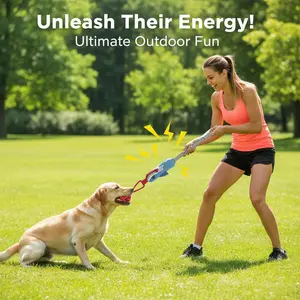 Shark Squeaky Tug-of-War Dog Toy | Heavy Duty Rope with Non-Slip Handle | Interactive Training & Dental Chew Toy | 35" Long