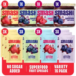 Superfood Jam Bundle – 4 Jars & 12 Squeeze Packs in Assorted Flavors – No Added Sugar, with Dates & Chia Seeds Natural Fruit