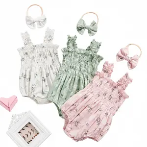 Global Baby Girl´s Sleeveless Jumpsuit Floral Print Elastic Bust Shoulder Straps Romper Bow Headband months Baby Girl´s Sleeveless Floral Print Elastic Bust Shoulder Straps Romper