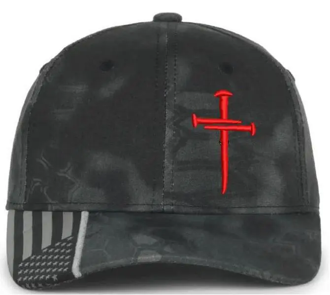 Christian Cross RED Sacred Nails Kryptek Typhoon Adjustable hat with FREE CHALLENGE COIN
