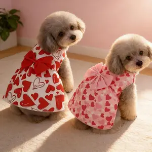 Spring Dog Princess Dress Heart Patten Pet Skirt Cute Dog‘s Summer Dress Bow Lace for Small Medium Puppy Poodle Chihuahua