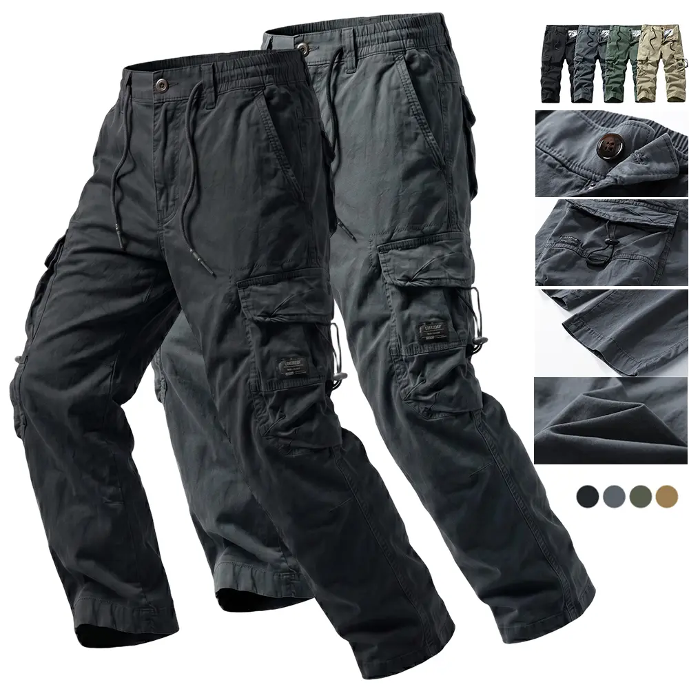 100% Cotton Multi-Pocket Tactical Cargo Pants — Retro Straight Cut, Casual Everyday Workwear, Versatile Men’s Pants