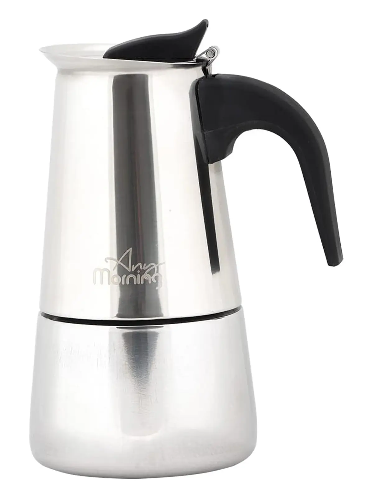 Any Morning Stainless Steel Espresso Maker, 300 ml, Induction Compatible Moka Pot, 6-Cup Capacity, Percolator Coffee Pot 6 Cups, 10 oz, Silver Colored
