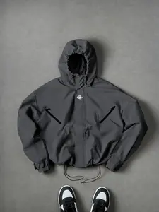 Men's Tactical Windbreaker Techwear Utility Style Woven Structured Anti-Scratch Fabric High Neck Hood Fitted Crop Cut Fashionistas Camping Biker Riding Dating