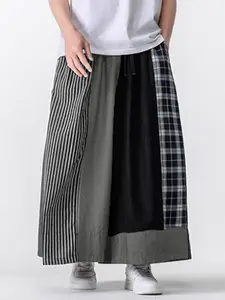 INCERUN Men's Fashion Plaid Patchwork Colorblock Loose Pants, Casual Loose Fit All-Season Daily Wear, Comfortable Long Trousers for Men