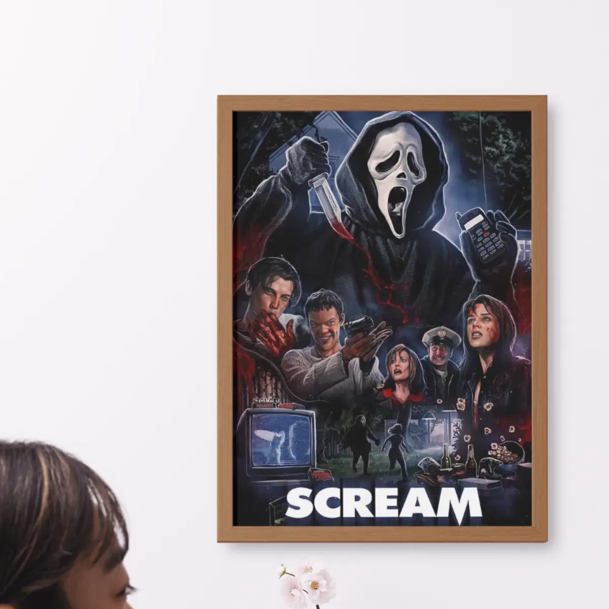 Classic Horror Movie Poster, Scary Mask Wall Art, Dark Slasher Film Decor for Halloween and Horror Fans