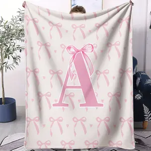 Pink Bow Letter Pattern Fluffy Blanket, Suitable for Use All Year Round, Suitable for Beds, Sofas, Cars, Room Decorations, and Gifts, Suitable for Children and Adults