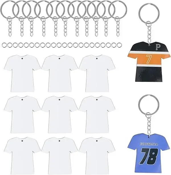 72Pcs Bulk Customized Double-Sided Sublimation MDF Wood Keychain Blanks - Bright Surface, White Protective Film, Blank Coating, Heat Press-Ready, Eco-Friendly Durable, 24 Pieces Jump Rings for Dog Collars, DIY Gifts, Diy Crafts, Customizable, Basic
