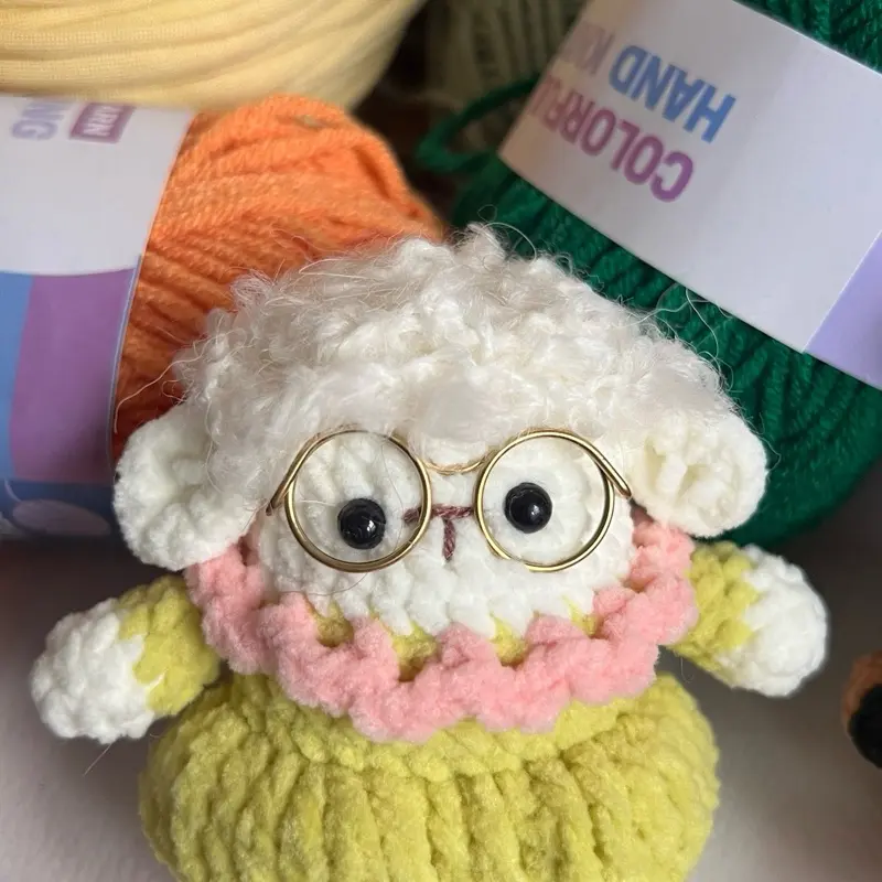 Fuzzy crochet sheep with glasses⁠ - Yellow - Handcrafted Cute Amigurumi