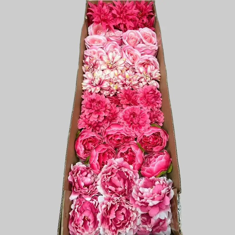 60 PCS All Pink Assorted Artificial Flower Heads (AP2), Roses, Peonies, Dahlias & Flame Chrysanthemums