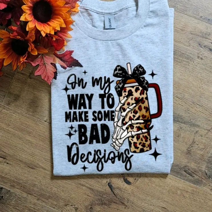 On my way to make bad decisions popular skulls trendy cheetah print mom tee