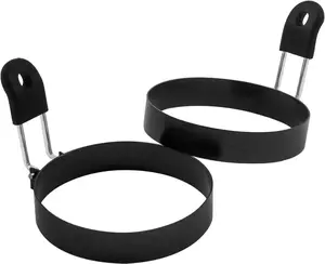 COTEY 3.5" Egg Rings Set of 2 with Silicone Handle, Large Ring for Frying Eggs, round Mold for English Muffins - Griddle Cooking Shaper for Breakfast