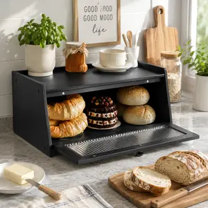 Wood Bread Box for Kitchen Counter, Single Layer Bamboo Large Capacity Food Storage Bin Containers Wooden