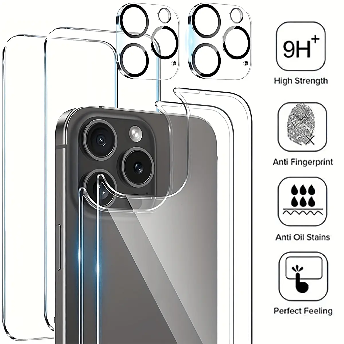 2+2+2, HD tempered glass Cellphone screen protector, Protection, suitable for IPhone11/12/13/14/15/Plus/Pro/ProMax series, including 2pcs back glass tempered protector and 2pcs rear camera lens protective film, Protective Mobile Accessory