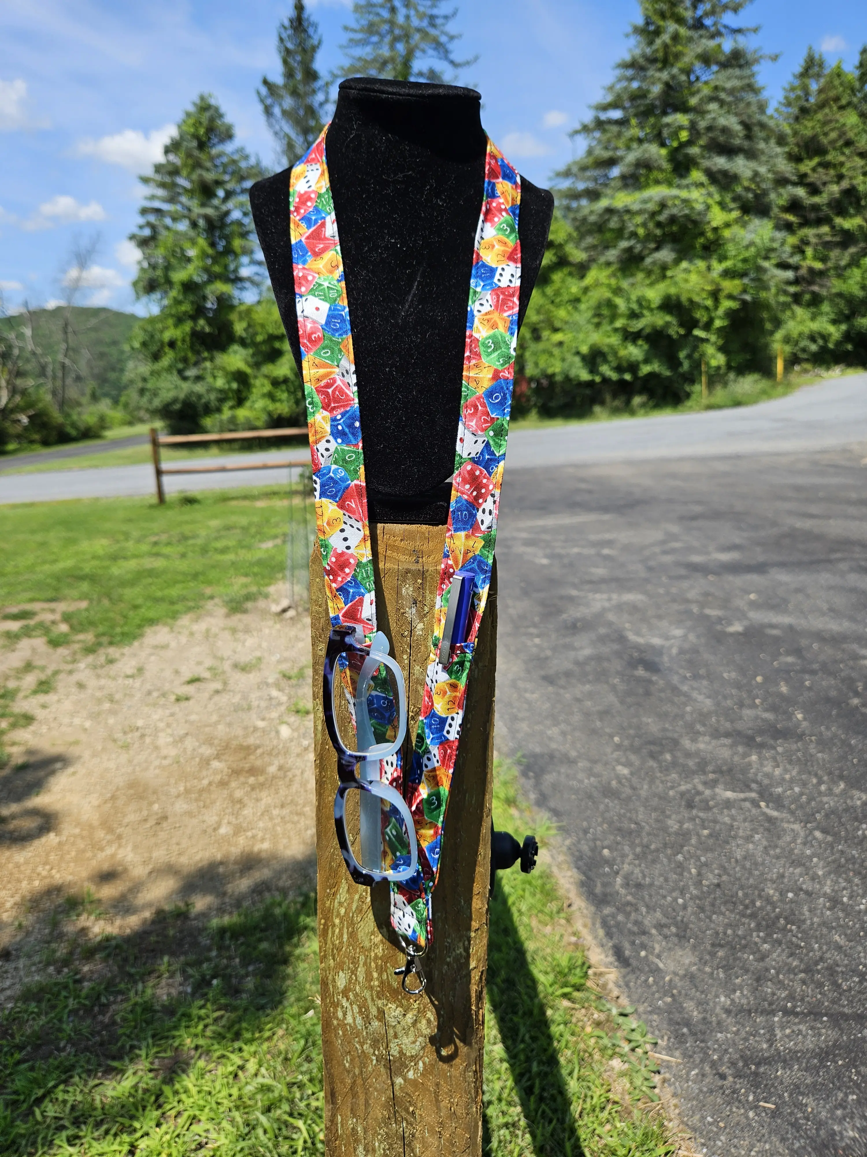 Handmade Safety Lanyard With Pockets | Pen & Glasses Holder | Breakaway Fabric Neck Lanyard | Dice