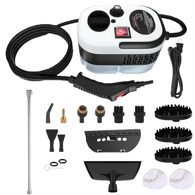 2500W Handheld Steam Cleaner, high-temperature and high-pressure steam cleaner, portable car steamer with 16 accessories, suitable for kitchen grease, car detailing, and bathroom cleaning.