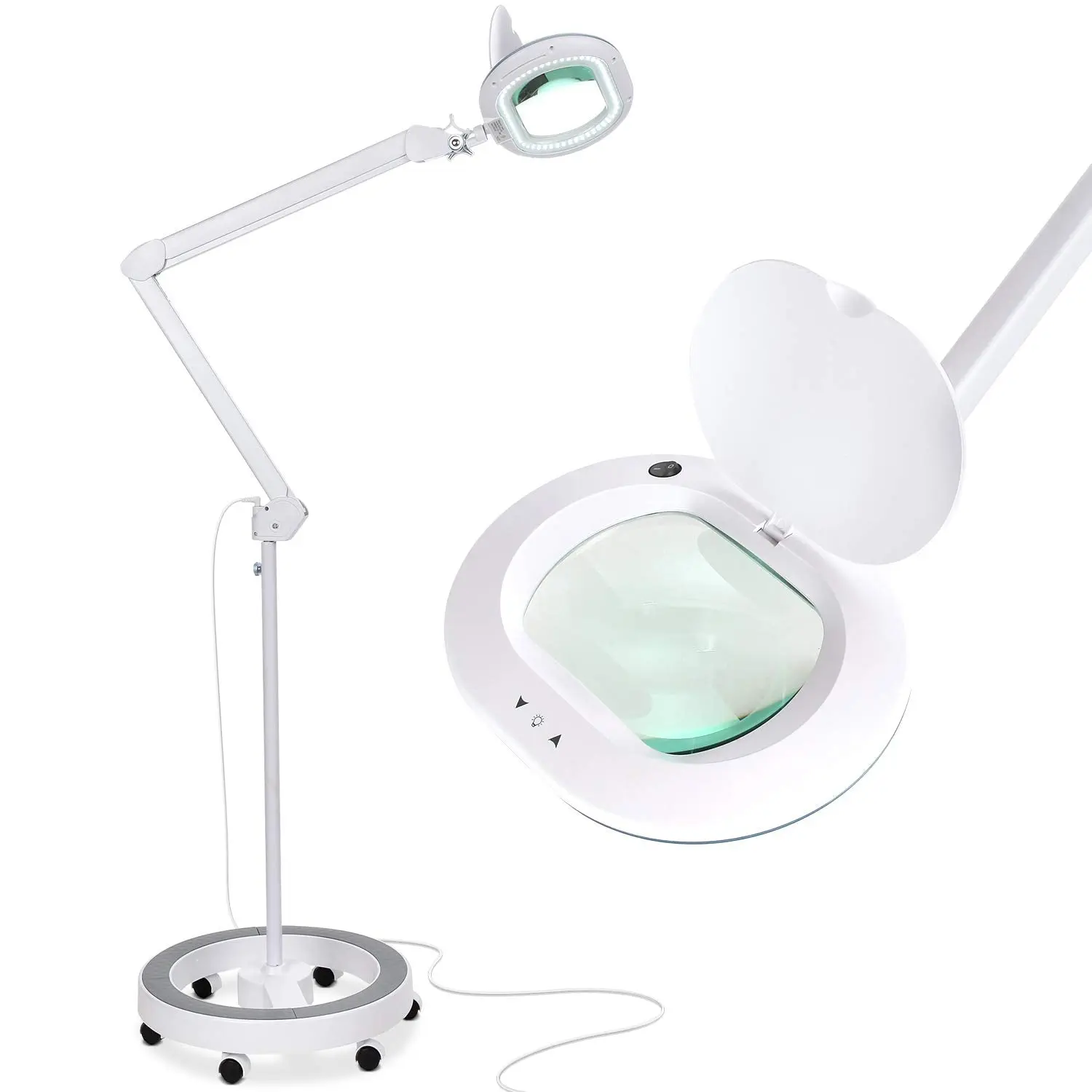 Brightech LightView Pro Magnifying Floor Lamp with Stand, LED Light, Cable, 6-Wheel Sturdy Base – XL Magnifier for Facials, Crafts Projects (Home Improvement Indoor Lighting)