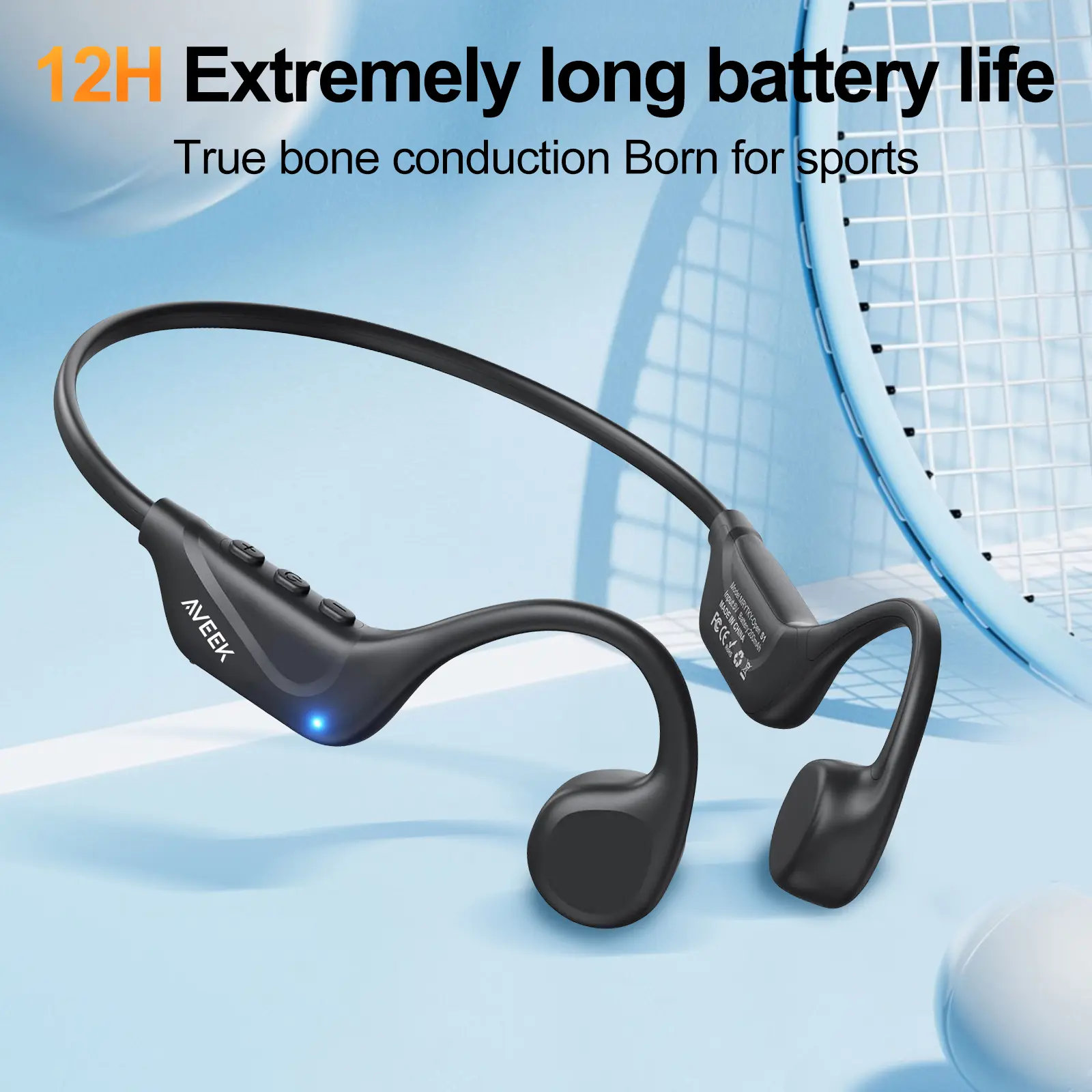 Aveek 29g Electronic Bone Conduction Headphones - Open Ear Bluetooth 6.0 Headset with Mic, IPX5 Rated Waterproof, Long Lasting 10H Playtime, Fast Charge, Stereo Sound for Running/Cycling, Father's Day Gift (Black)