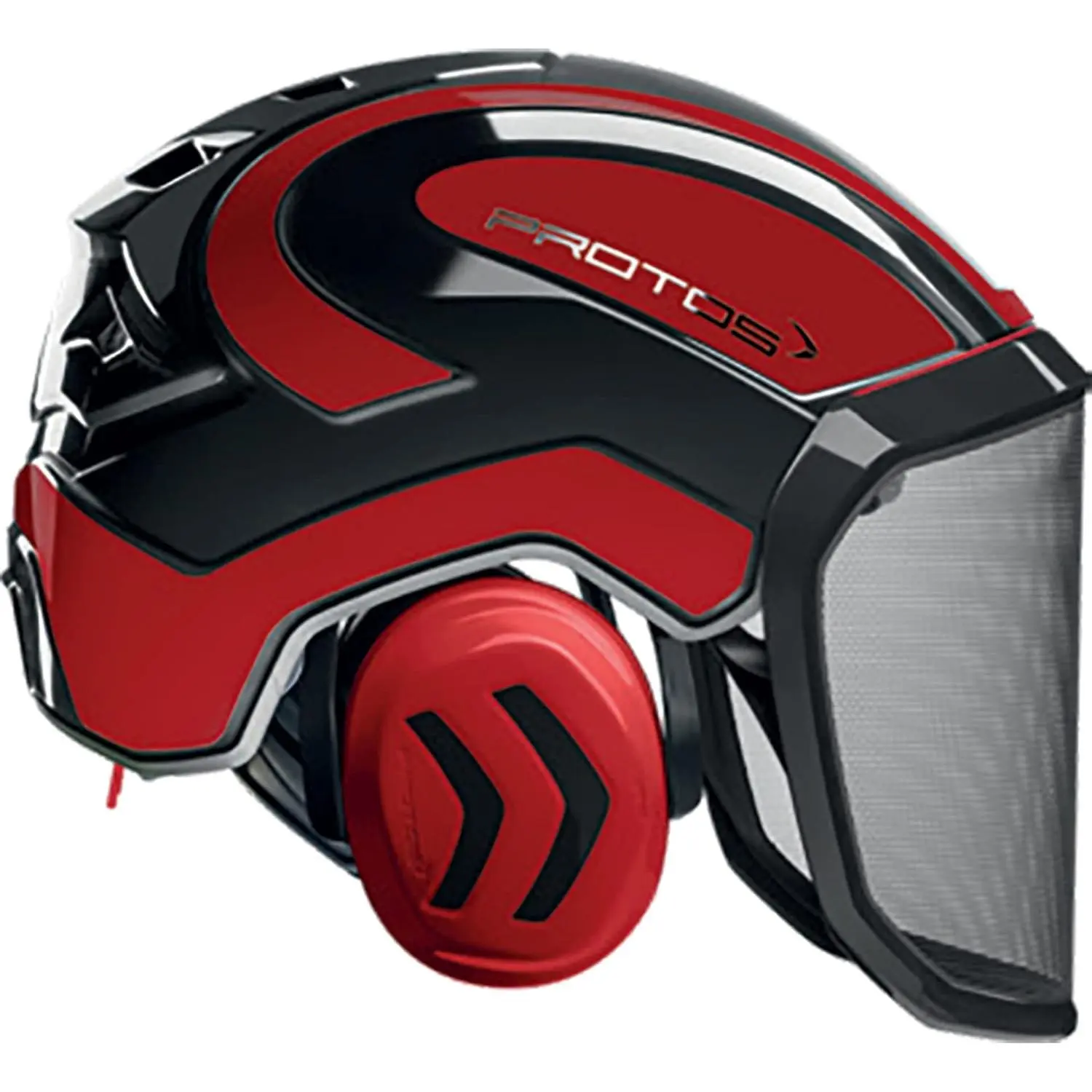 Protos Integral Arborist Safety Helmet - Red & Black, for Arborist Work & Tree Climbing, Adjustable Airflow, Breathable, Swept Back Design, Side Impact Protection, EN 12492 Certified, En Cert.