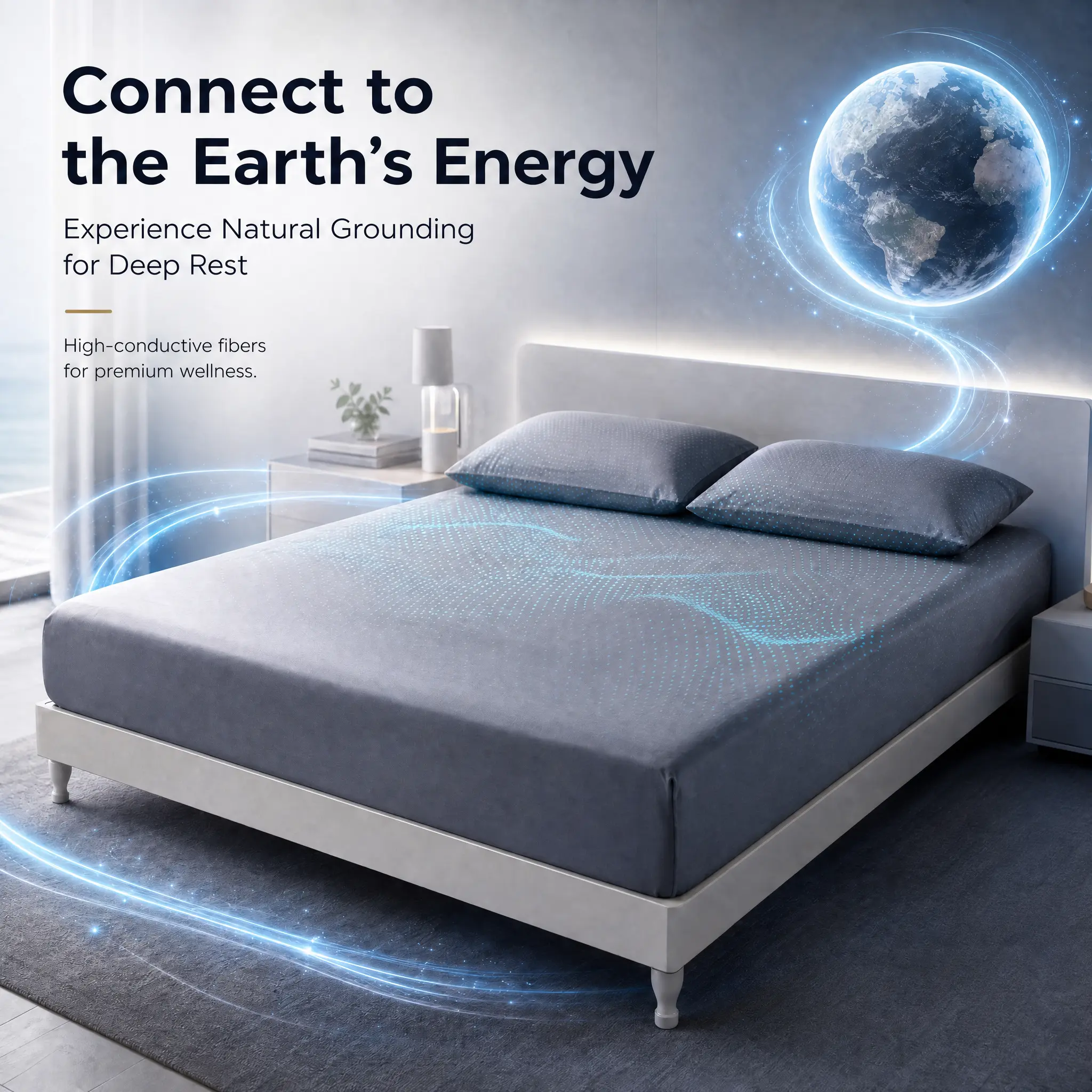 Earthing Grounding Fitted Sheet, High‑Conductive Fiber Ground Bed Cover, Discharge Built‑Up Body Static, Relieve Static Stress, Promote Deep Rest & Refreshing Morning Wake‑Up, Wellness Grounding Bedding for Home Bedroom Multiple Sizes sohochic