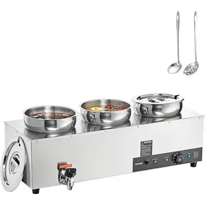 VEVOR Electric Soup Warmer, Two 6.34QT Pots Four 1/2 Pans, Stainless Steel Commercial Food Warmer with 86185F Adjustable Temp, 1500W Bain Marie with Cover, Soup Station for Restaurant, BuffetVEVOR Super Brand Day