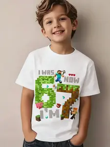Unisex Short Sleeve Shirt, Six Seven Minecraft Pixel Art Cartoon Print, Summer Fashion Casual Top, Comfortable Soft Fabric, Perfect Gift