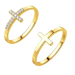 Cross Ring Copper Inlaid Zircon 14k Gold Electroplated 6G Matching Set for Couples Elegant Personalized Fashion Rings