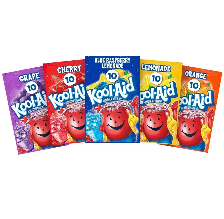Kool-Aid Unsweetened Drink Mix Variety Pack, 50 Packets, for Flavorful Hydration, Artificially Flavored Grape, Cherry, Blue Raspberry Lemonade, Lemonade, Orange, Caffeine Free, 0.13 to 0.23 oz ea