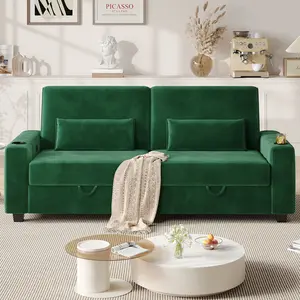 88 Inch Larger Couch Velvet Fabric with Storage, Charging Ports, Heightened Backrests, Removable Cover Modern Comfy Couches Easy Assembly for Living Room