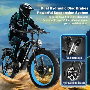 【ORLMS--TS60 】SMLRO 5000W Peak Dual Motor E-Bike, 60V 25AH Battery Electric Bike for Adults, 45MPH Mountain AWD 21-Speed Snow E-Bike with 26" x 4.0 Fat Tire, Long Range Mountain Dirt Off-Road Disc Brakes Mtb ebike orlms electric bike