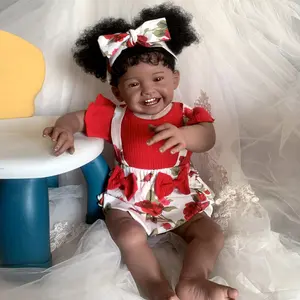 BZDOLL 24inch/ 60cm Dark Brown Skin Reborn Baby Girl Doll High Quality Toddler Doll With Rooted Hair Gifts