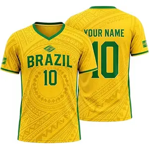 [Custom Name] Brazil Soccer Fan Jersey, Personalized Name Number Football Shirt, Brazilian Pride Sports Apparel, Custom Supporter Jersey, Yellow Green Football Tee, Unisex Game Day Wear, Gift For Brazil Fans