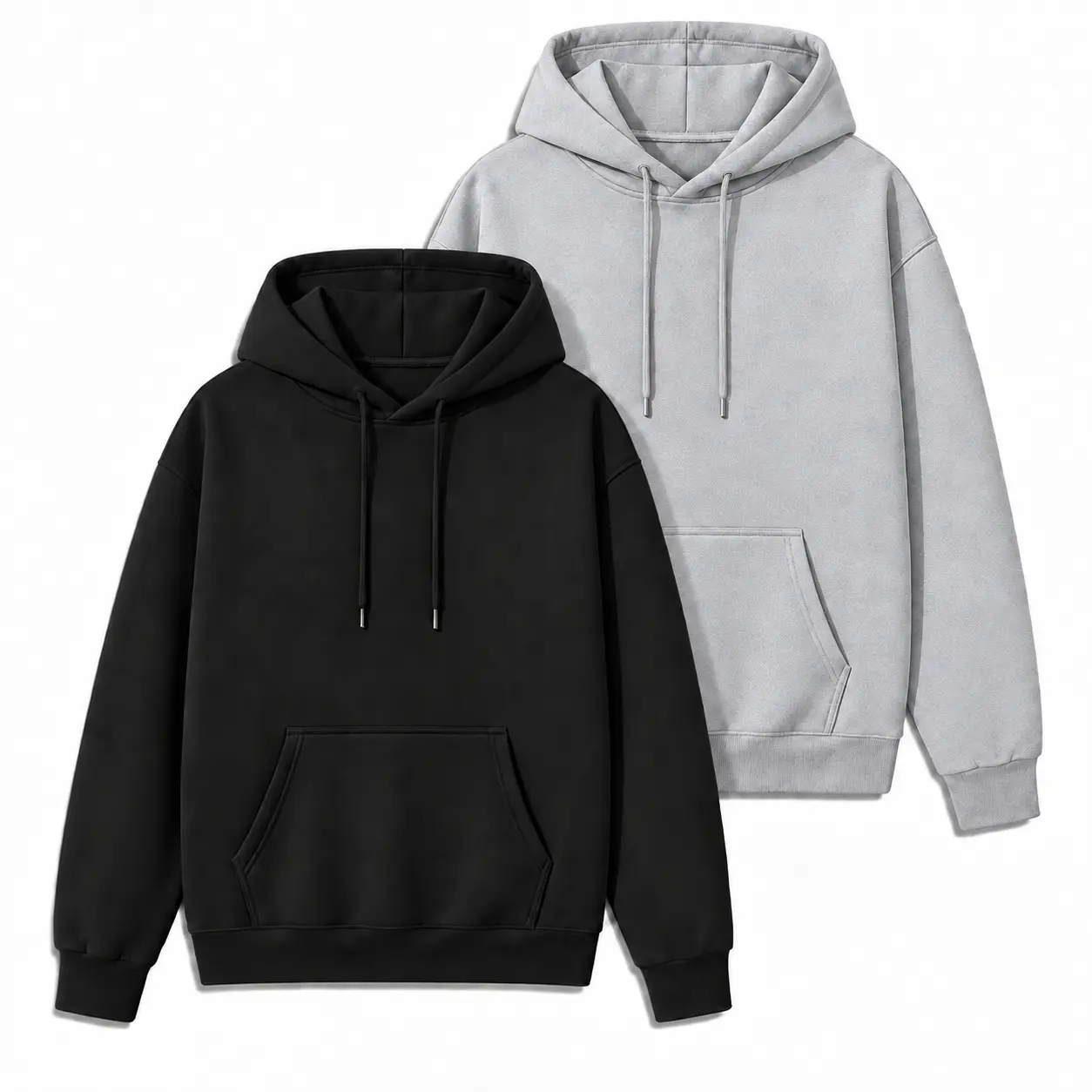 Men's 2-Pack Classic Oversized Long Plain Kangaroo Pocket Heavyweight 100% Cotton Pullover Hoodies, Menswear Sweatshirt, Soft Breathable Basic Streetwear Casual Daily Tops,sohochic