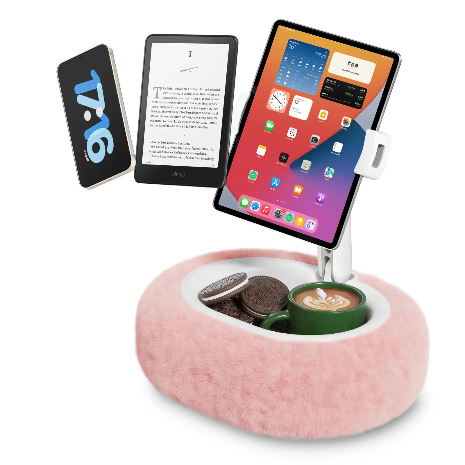 Viozon Tablet Pillow Stand,Kindle Pillow Stand, Compatible with 4-13" Tablet/Phone with Small Bowl, Kindle Holder Accessories,Idea for Reading and Video Watching On Bed Summervibes